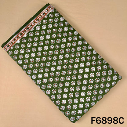 Green block print cotton fabric F6898C designed with traditional motif repeats for daily ethnic wear