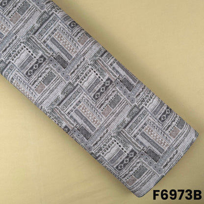 Grey Semi Linen fabric F6973B designed with traditional block-style panels for everyday ethnic outfits