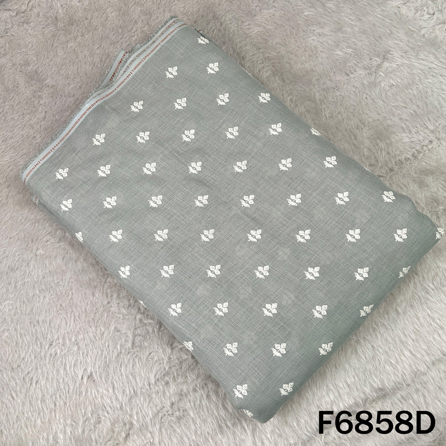 Thread Sequins Work Linen Fabric - F6858