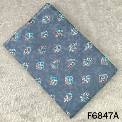 late blue cotton fabric featuring traditional turquoise and white floral block prints - F6847A