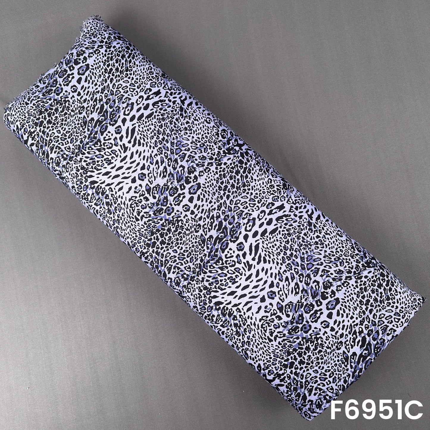 Lavender and grey leopard print rayon fabric F6951C for stylish dresses, shirts and co-ord sets
