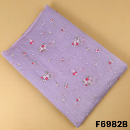 Lavender Mul Chanderi fabric F6982B decorated with dainty floral embroidery for elegant ethnic outfits