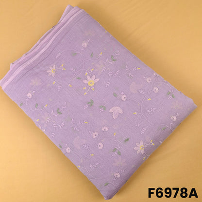 Lavender Mul Chanderi fabric F6978A featuring delicate floral embroidery with light sequins shine