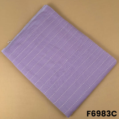 Lavender Mul Chanderi fabric F6983C with graceful vertical thread detailing on a soft pastel base