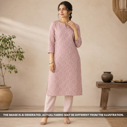 Indian woman wearing a lilac printed kurti made from lightweight Semi Linen fabric F6970