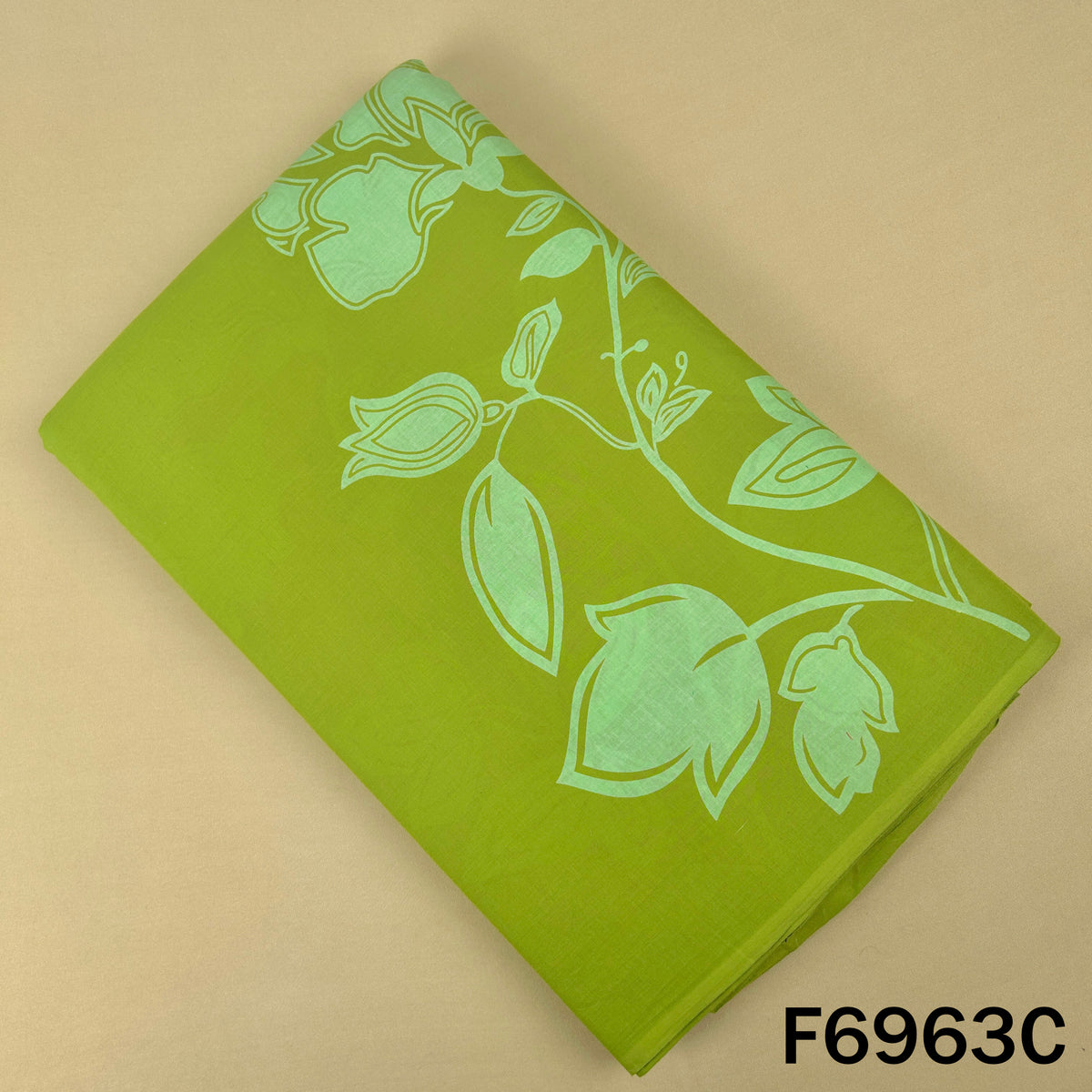 Lime green cotton fabric F6963C decorated with oversized floral motifs for fresh everyday wear