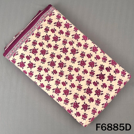 Maroon block print cotton fabric F6885D with elegant floral motifs for suits and dresses