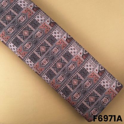 Mauve Semi Linen fabric F6971A featuring handcrafted-style geometric panels with a soft ethnic finish