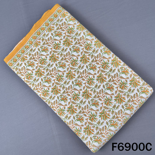 Mustard floral print cotton fabric F6900C with olive botanical motifs suited to ethnic garments