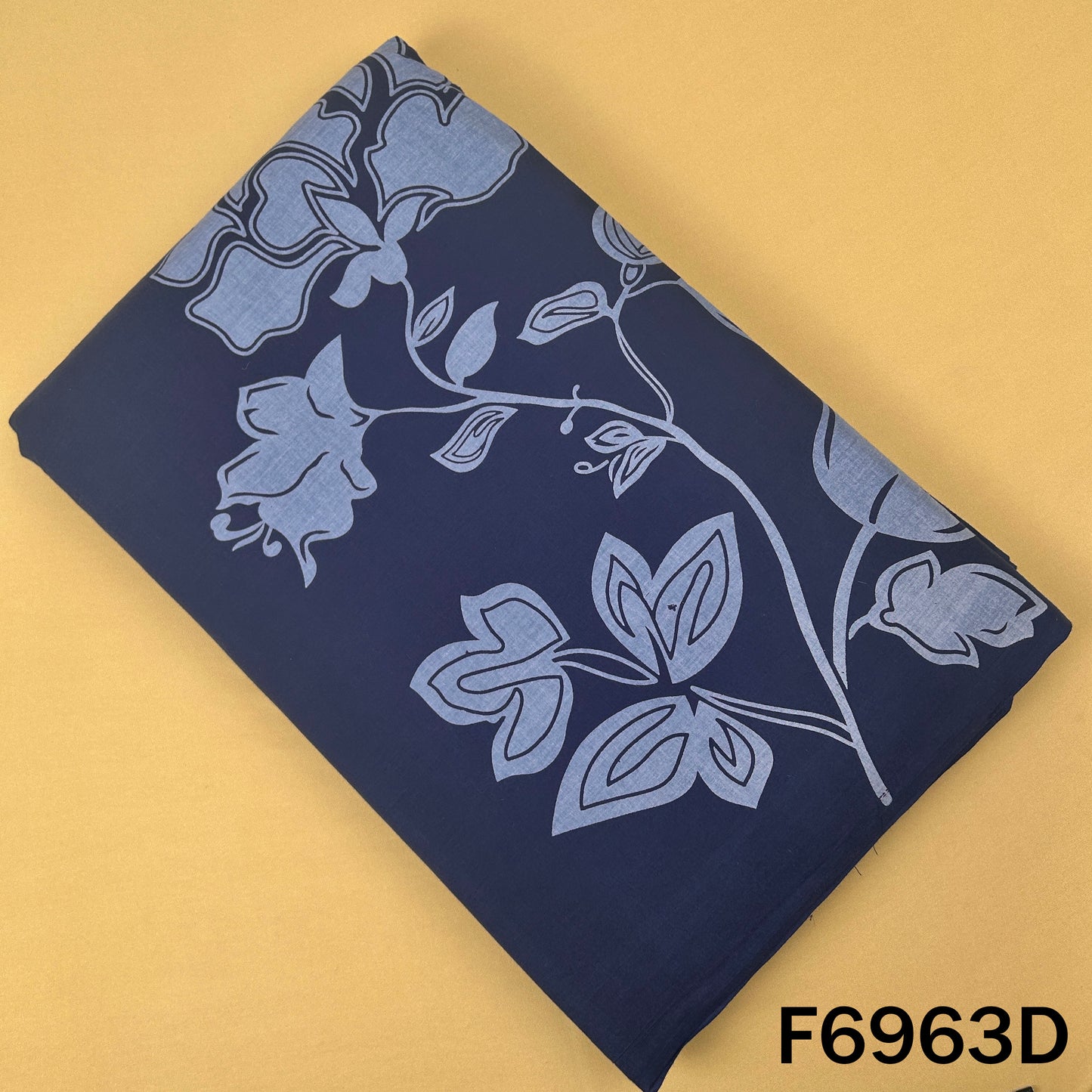 Navy blue Printed Cotton fabric F6963D with large floral pattern for elegant kurtis and suits