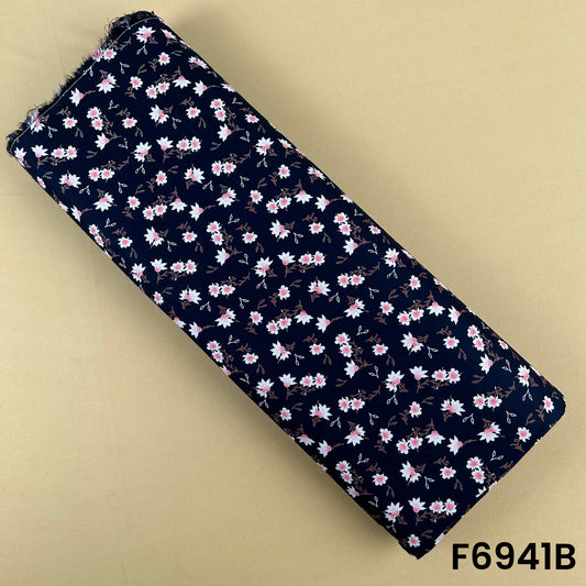 F6941B navy blue rayon fabric decorated with soft floral sprigs for kurtis, tops and dresses