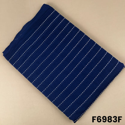 Navy blue Mul Chanderi fabric F6983F with fine stripe detailing for classic ethnic styling