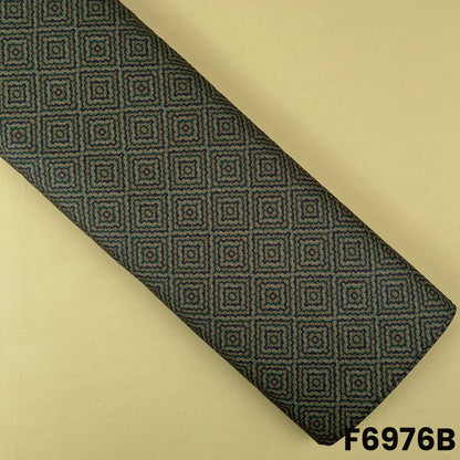 Olive green Semi Linen fabric F6976B designed with heritage-style geometric artwork for casual outfits