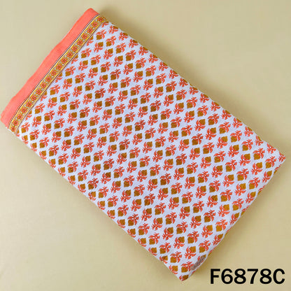 Orange block print cotton fabric F6878C with multicolor floral motif design