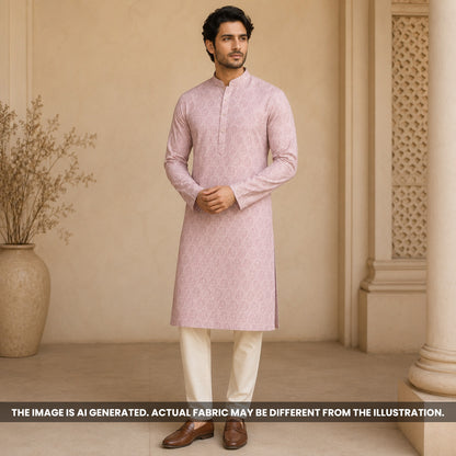 Indian male model styled in a pastel lilac kurta crafted from breathable Semi Linen fabric F6970