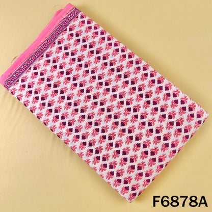 Pink block print cotton fabric F6878A with small floral pattern on white base