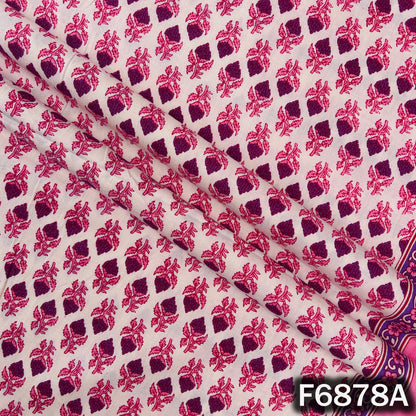 Close-up of pink floral block print cotton fabric F6878A with soft ethnic design