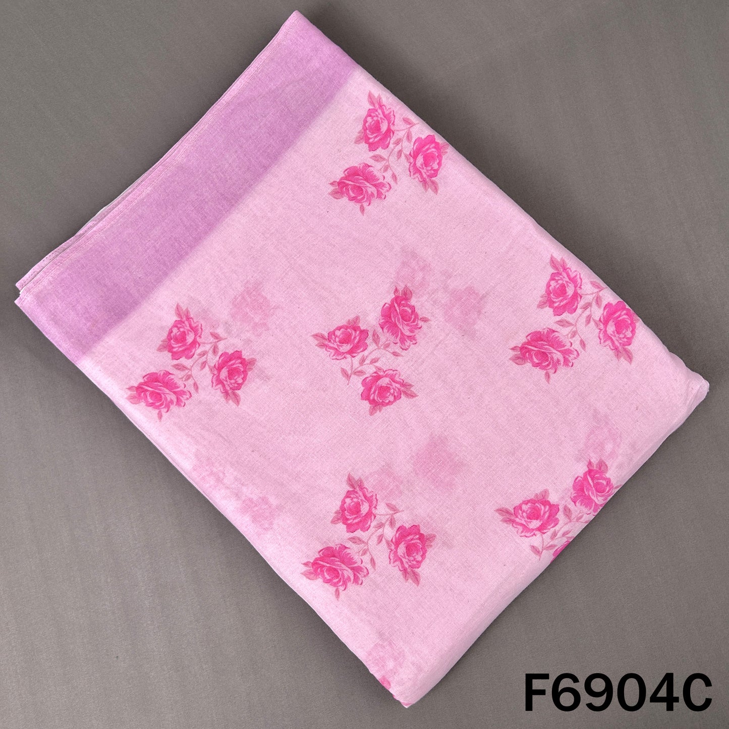 Pink Hakoba cotton dupatta fabric F6904C decorated with spaced rose bouquets for an airy summer look