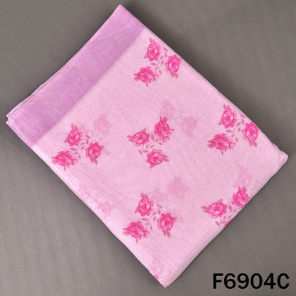 Pink Hakoba cotton dupatta fabric F6904C decorated with spaced rose bouquets for an airy summer look