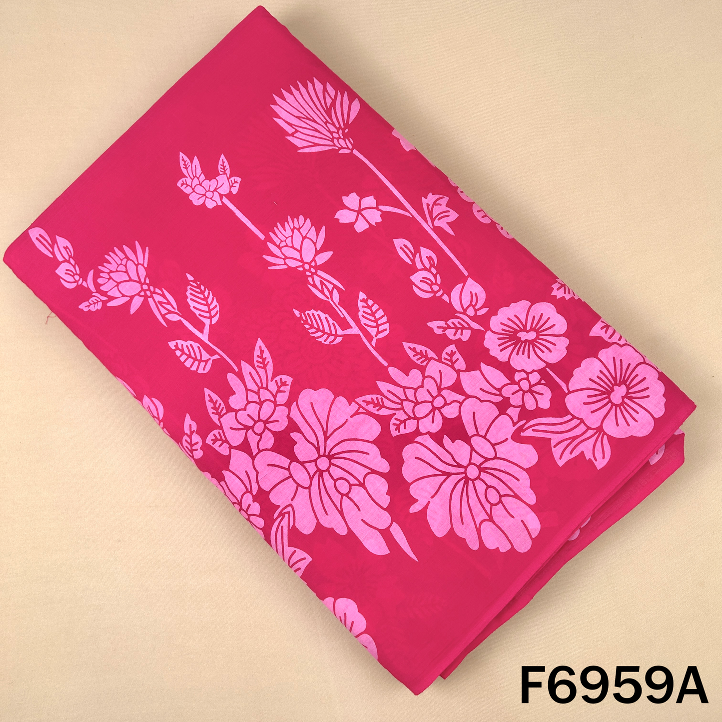 F6959A pink cotton fabric featuring large white floral motifs on a vibrant base for ethnic outfits