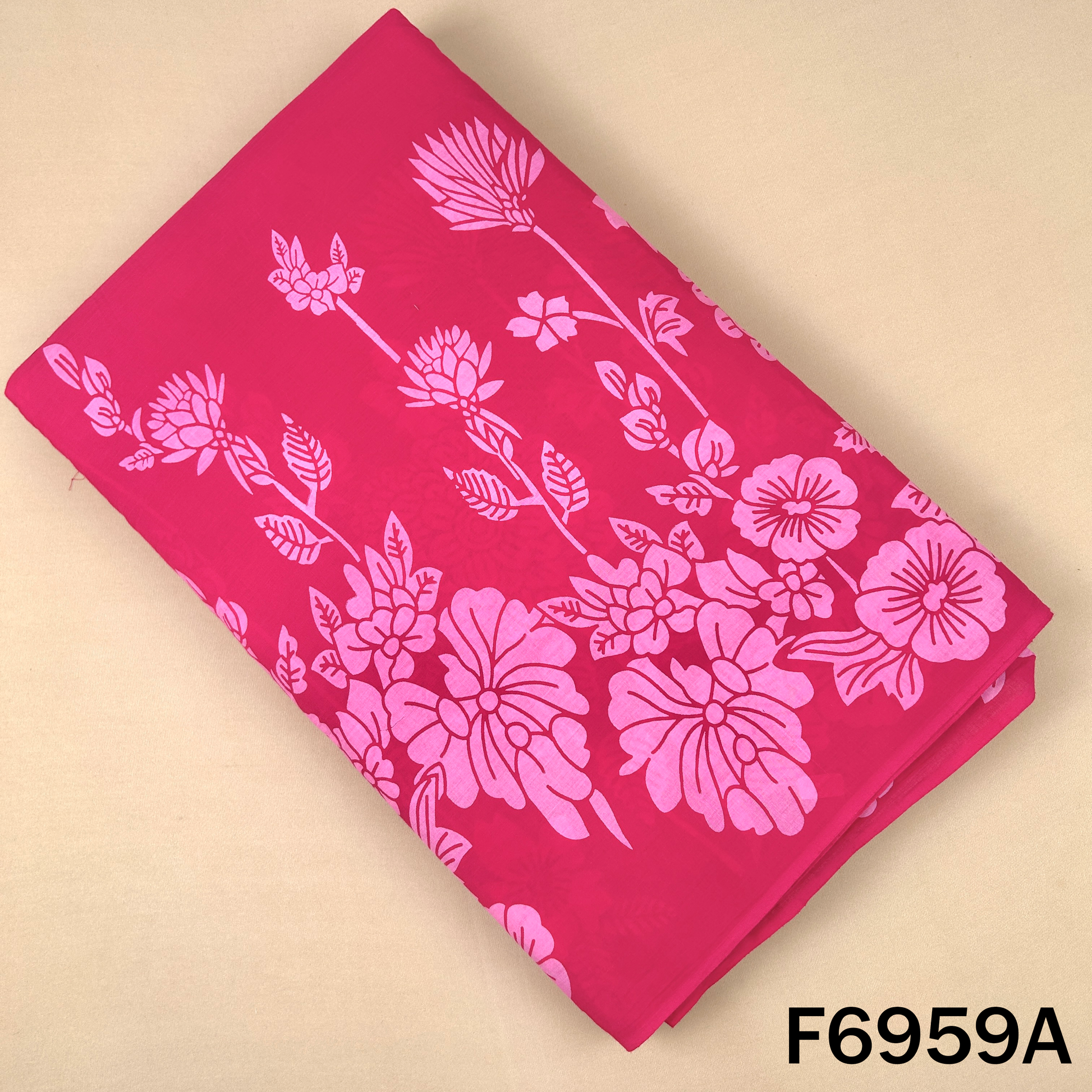 F6959A pink cotton fabric featuring large white floral motifs on a vibrant base for ethnic outfits