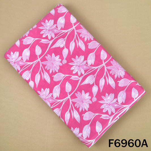 F6960A pink cotton fabric featuring bold white flower vines and leafy details for elegant outfits
