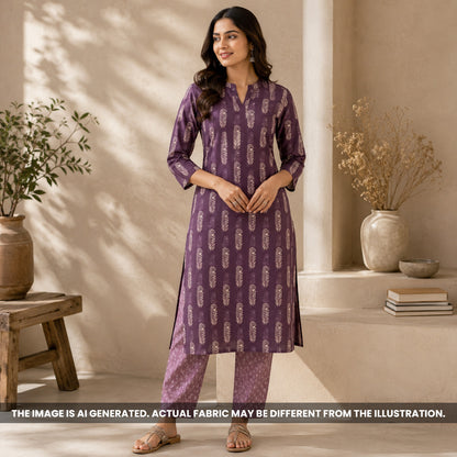 Indian woman wearing a plum kurti made from breathable Semi Linen fabric F6972