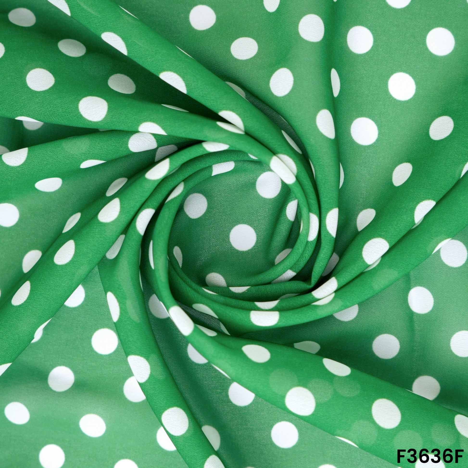 Green Polka Dot Georgette Fabric Draped Close-up