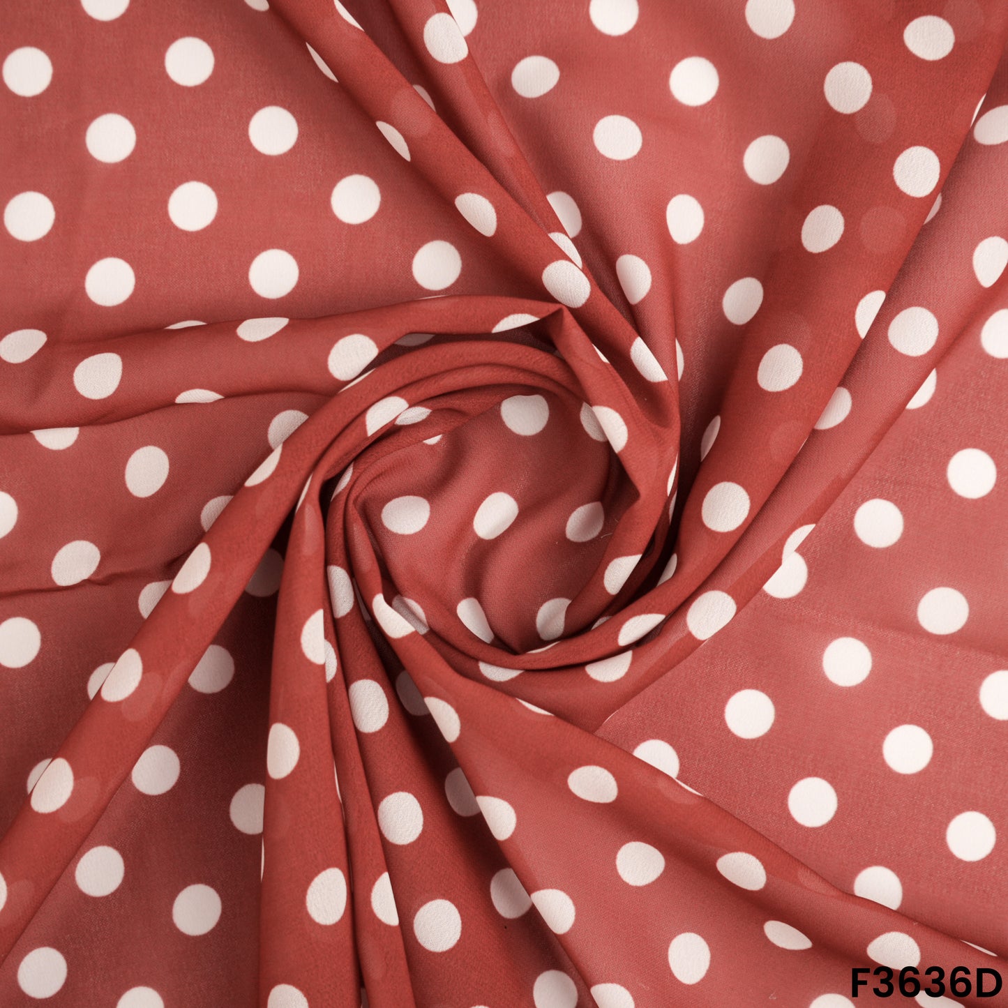 Maroon Polka Dot Georgette Fabric Draped Close-up
