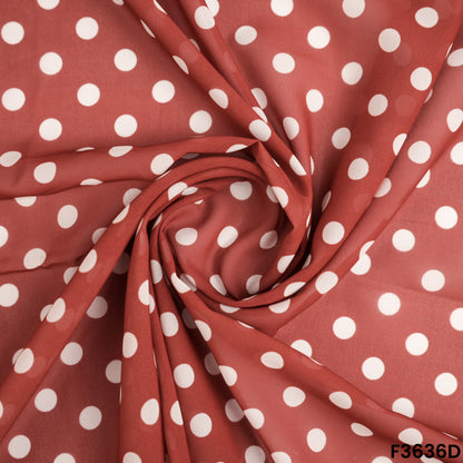 Maroon Polka Dot Georgette Fabric Draped Close-up