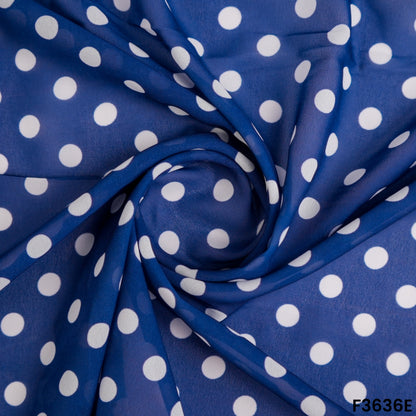 Navy Blue Polka Dot Georgette Fabric Draped Close-up