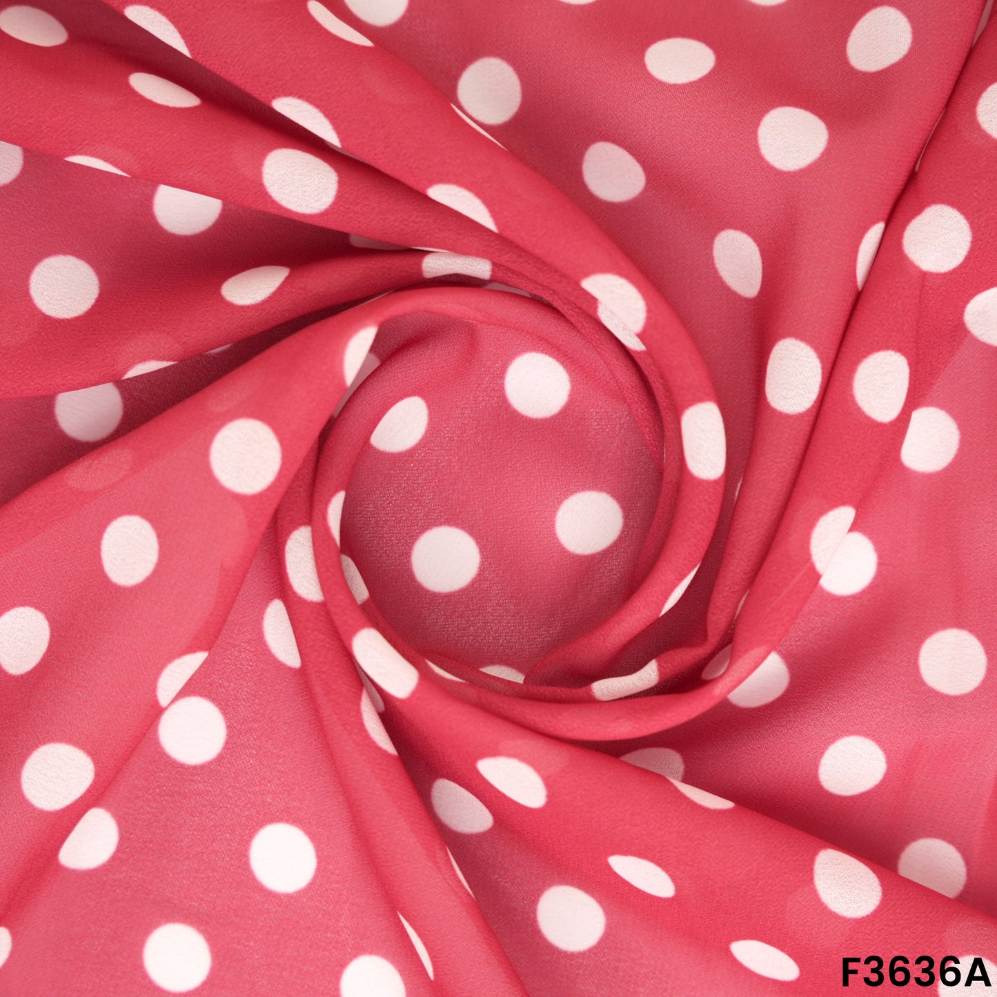 Red Polka Dot Georgette Fabric Draped Close-up