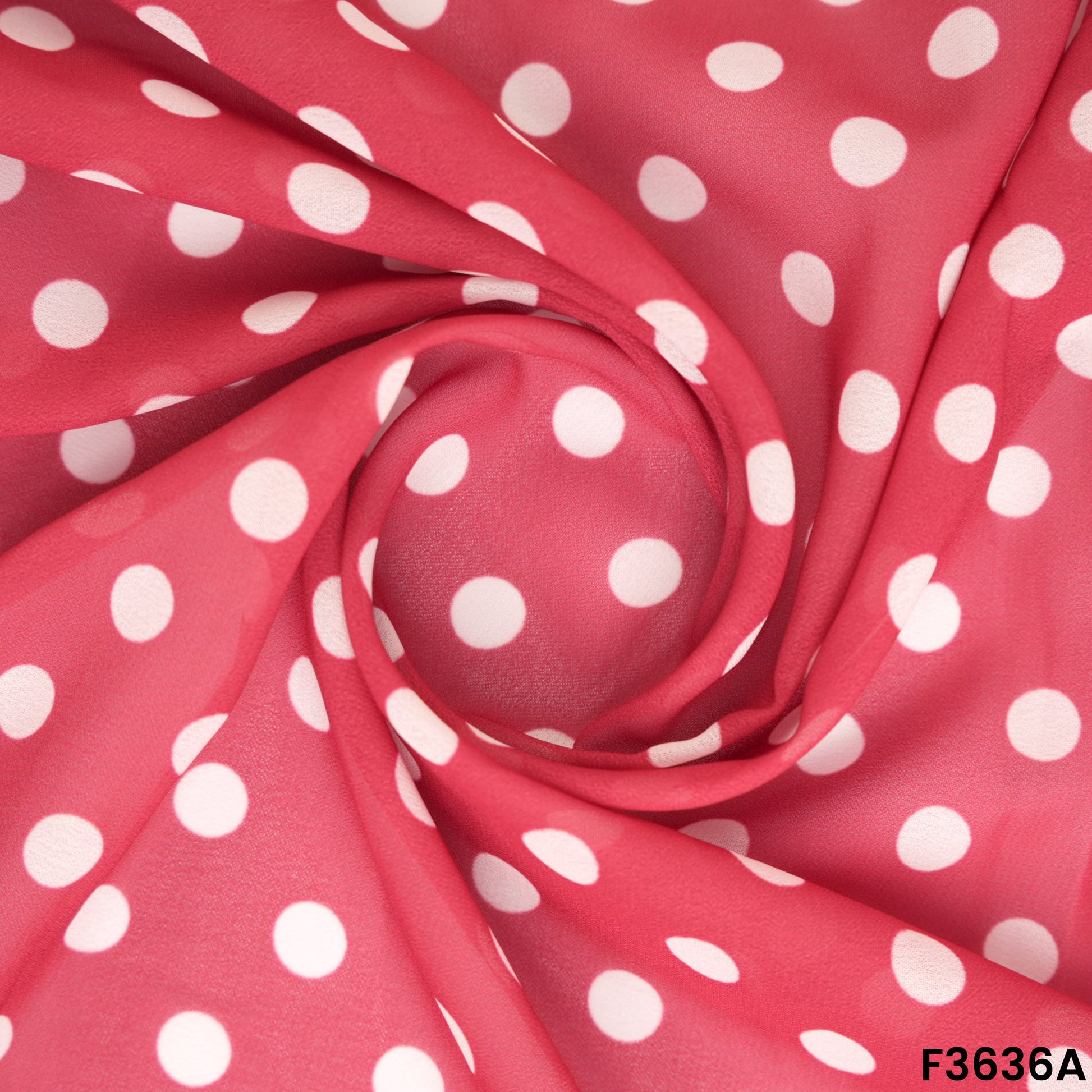 Red Polka Dot Georgette Fabric Draped Close-up