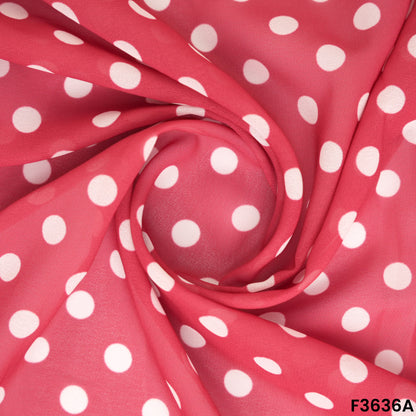 Red Polka Dot Georgette Fabric Draped Close-up
