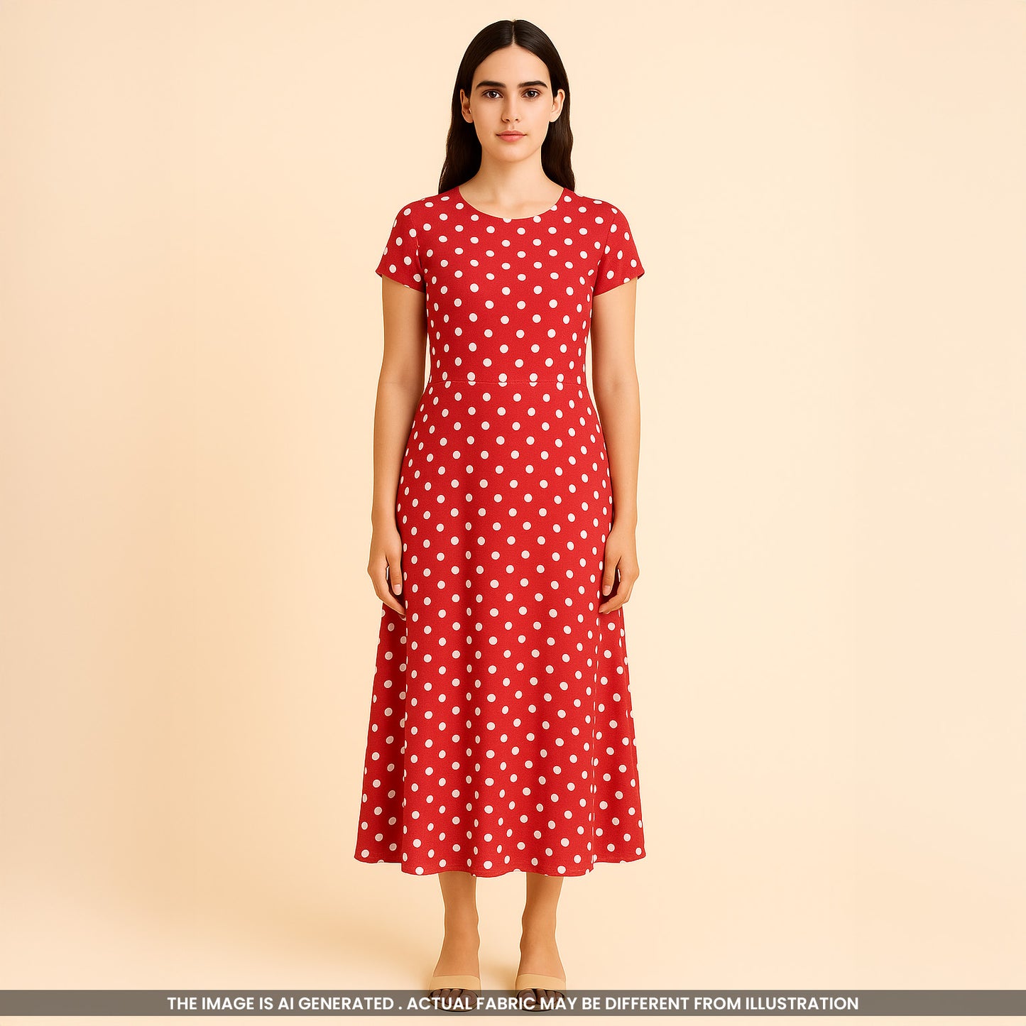 Woman wearing Red Polka Dot Georgette Dress