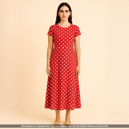 Woman wearing Red Polka Dot Georgette Dress