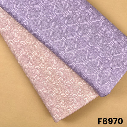 Printed Semi Linen fabric F6970 with paisley-inspired geometric motifs in lavender and soft lilac pastel shades