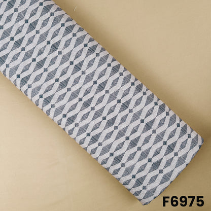 Printed Semi Linen fabric F6975 with charcoal grey linear geometric motifs on a soft natural beige base