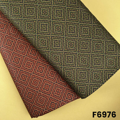 Printed Semi Linen fabric F6976 with heritage-inspired geometric motifs in rust, navy, olive and beige tones