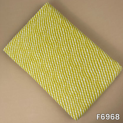 Mustard yellow printed cotton fabric F6968 with white hand-drawn wavy stripe pattern and soft breathable texture
