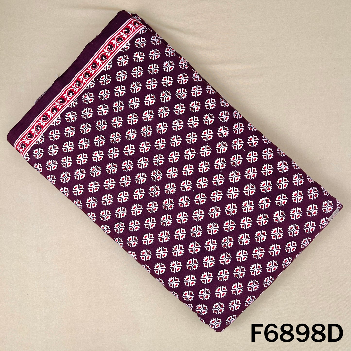 Purple block print cotton fabric F6898D with contrast white motifs for stylish Indian outfits
