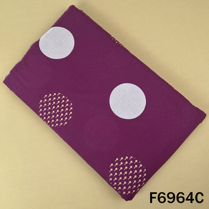 Purple printed cotton fabric F6964C with oversized round motifs and stylish dotted circle artwork