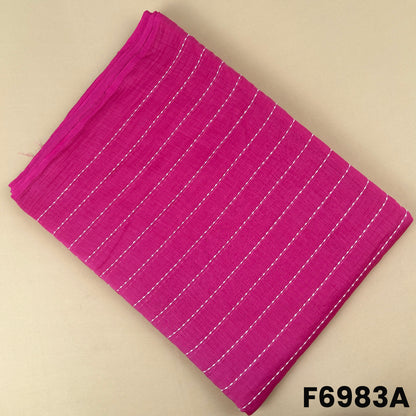 Rani pink Mul Chanderi fabric F6983A featuring fine vertical thread lines and a soft festive finish