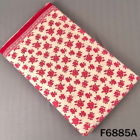 Red block print cotton fabric F6885A with small floral motifs on a soft cream base