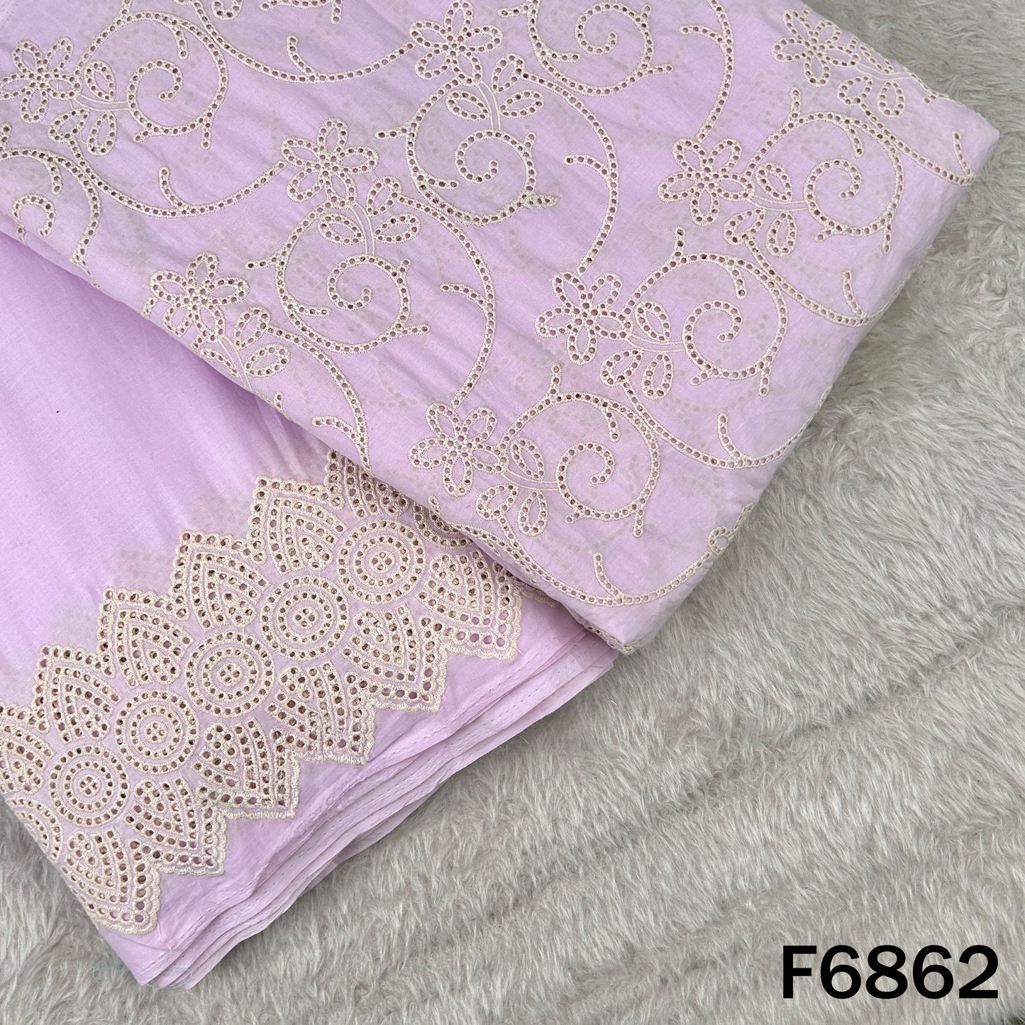 Thread Embroidered Hakoba Cambric Cotton Fabric - F6862
