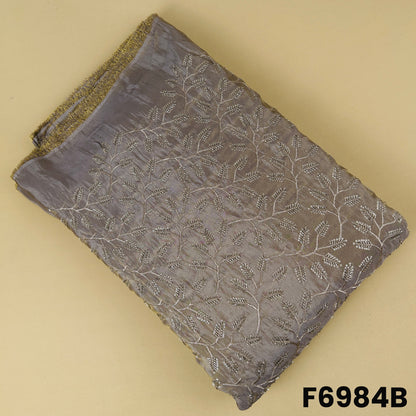 Taupe shimmer tissue fabric F6984B decorated with rich embroidered motifs for premium ethnic outfits