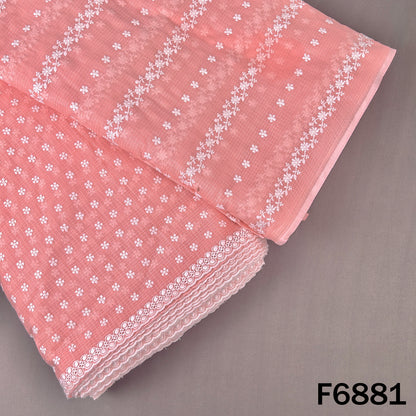 Pink thread embroidered Kota cotton fabric F6881 with delicate white floral work