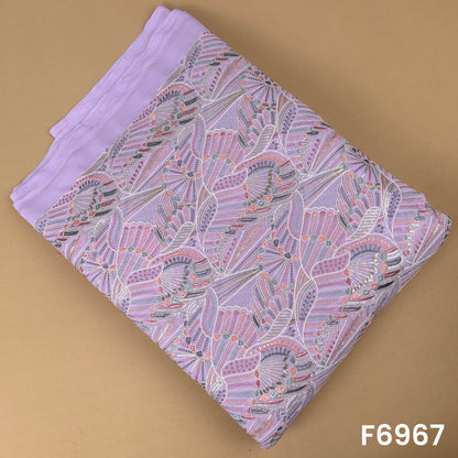 Lavender Georgette fabric F6967 with thread sequins and zari embroidery in pastel pink, grey and silver tones