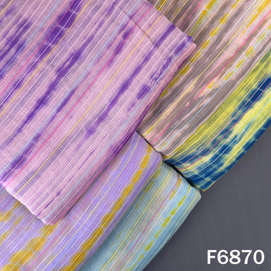 Multicolor tie-dye striped Chanderi fabric with vibrant woven stripe design