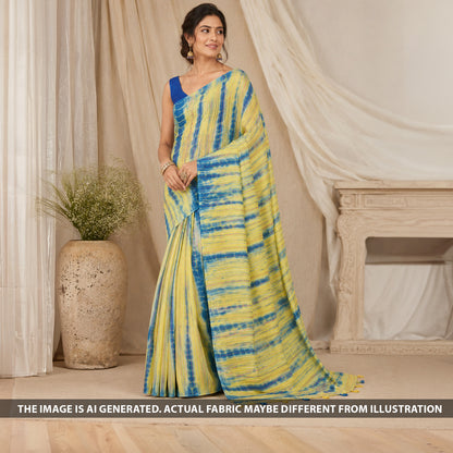 Indian model wearing tie-dye striped Chanderi fabric F6870 in an elegant saree drape